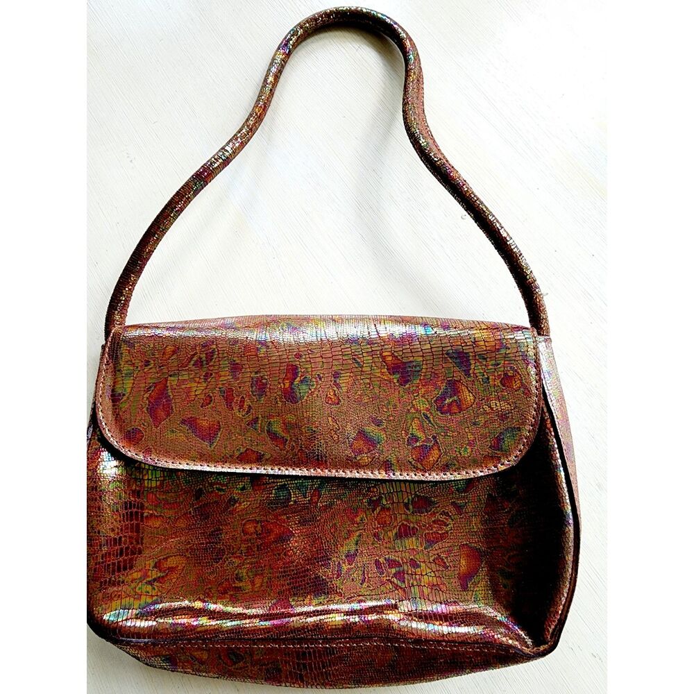 Made in Italy iridescent metallic copper leather shoulder bag